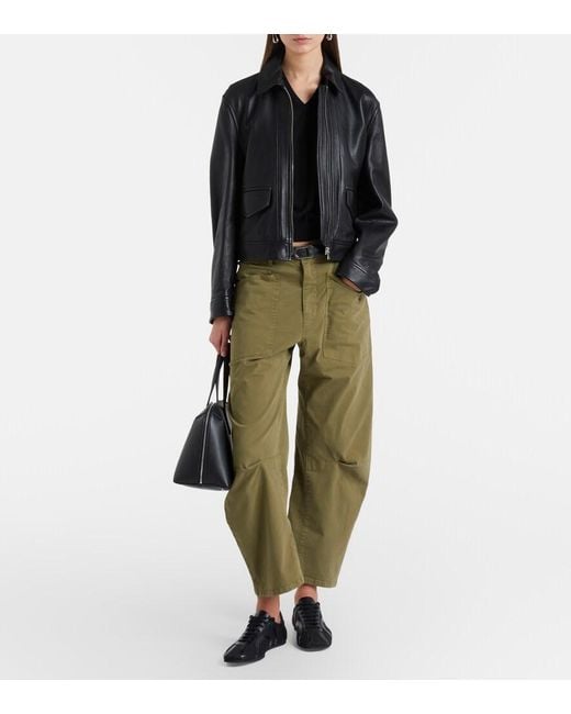 Nili Lotan Green Shon Cotton Twill Barrel-Leg Pants