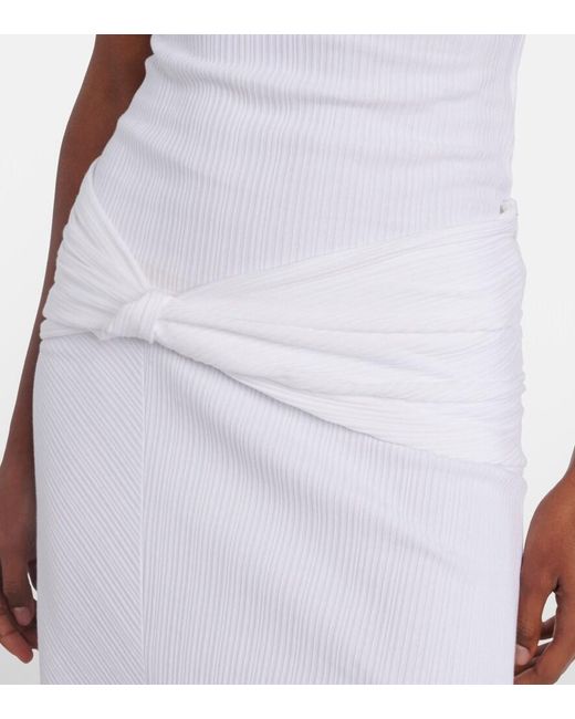 Victoria Beckham White Gathered Cotton-Blend Midi Skirt