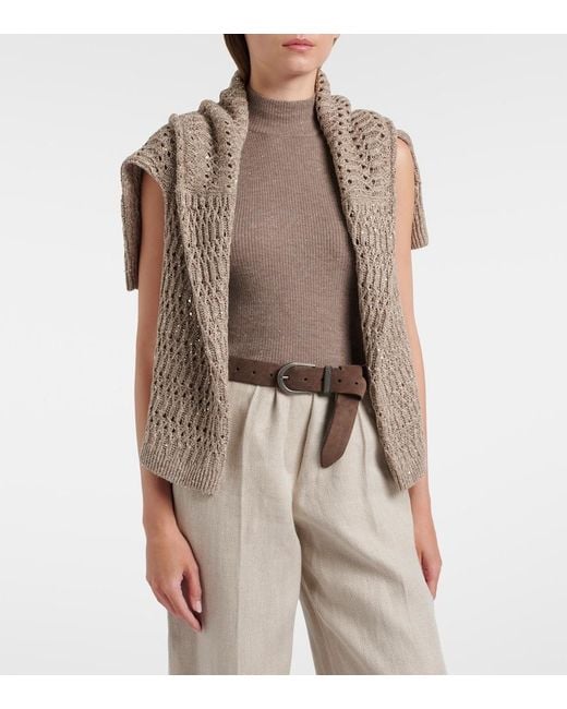 Brunello Cucinelli Brown Knitted Lame Top