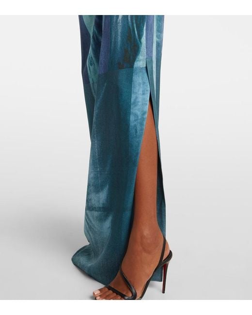 Jean Paul Gaultier Blue Draped Water Maxi Dress