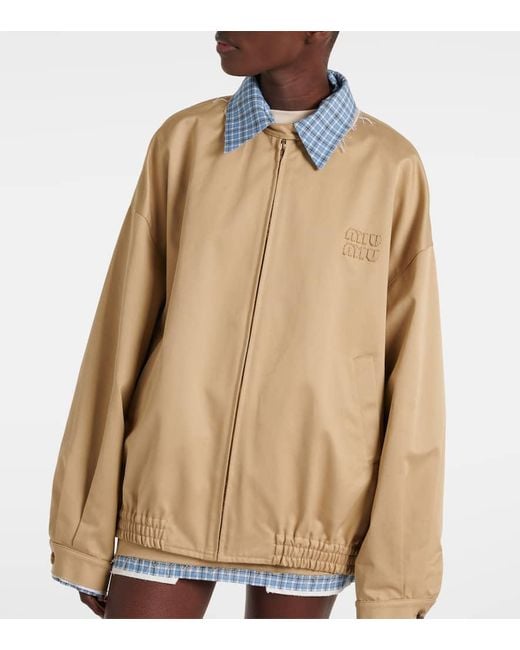 Chaqueta De Algodon A Cuadros Miu Miu de color Natural