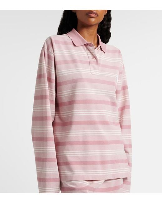 Prada Pink Striped Cotton Pique Polo Shirt