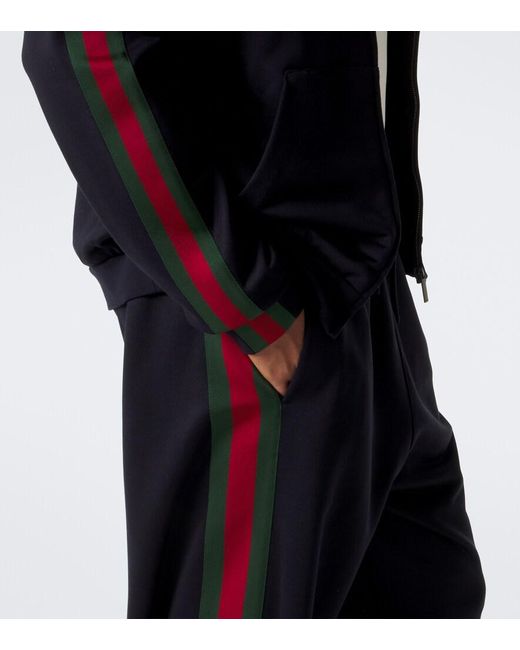 Gucci Blue Web Stripe Silk And Cotton Wide-Leg Pants for men