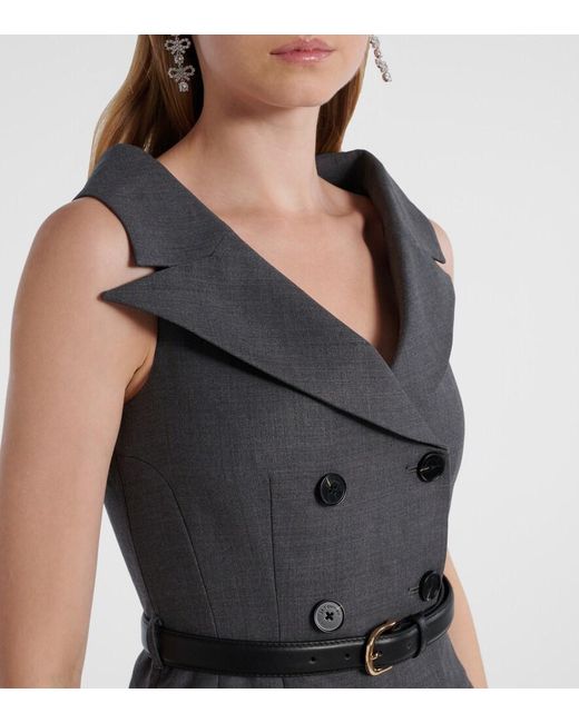 Self-Portrait Gray Wool-Blend Midi Dress