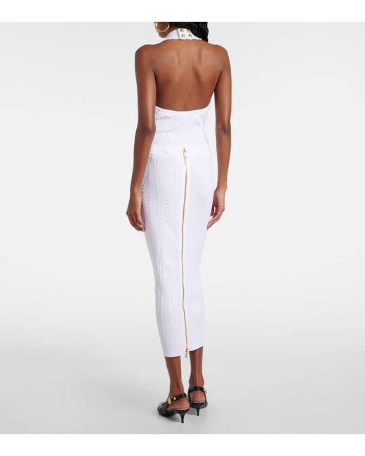 Balmain White Cable-Knit Midi Skirt