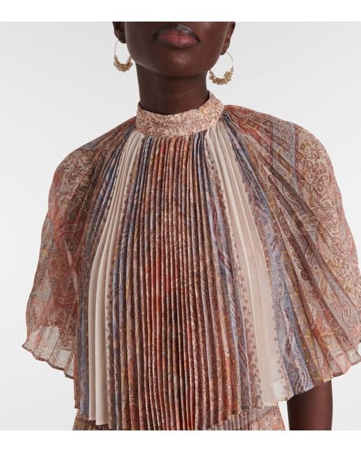 Zimmermann Pink Illustration Sunray Paisley Caped Midi Dress