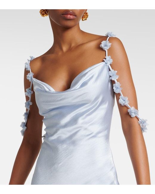 Self-Portrait Blue Bridal Floral-Applique Satin Gown