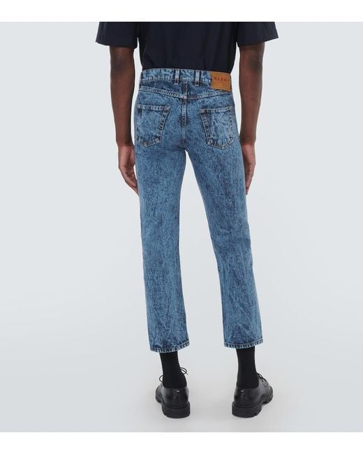Marni Blue Leather-Trimmed Straight Jeans for men