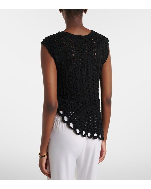 Loulou de Saison Black Saez Asymmetric Scalloped Crochet Top