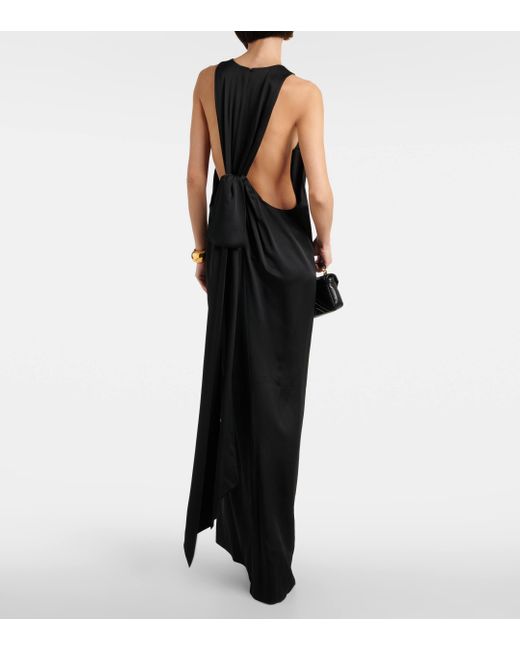 Robe longue en crepe de satin Saint Laurent en coloris Black