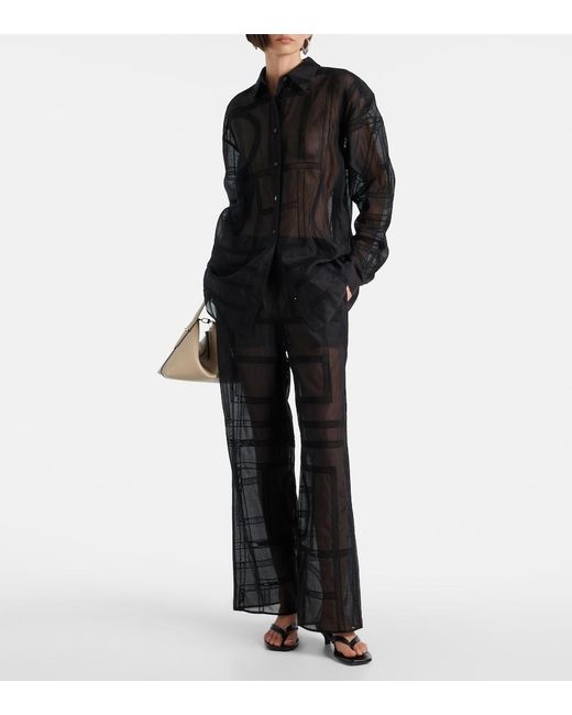 Totême  Black Cotton And Silk Voile Wide-Leg Pants