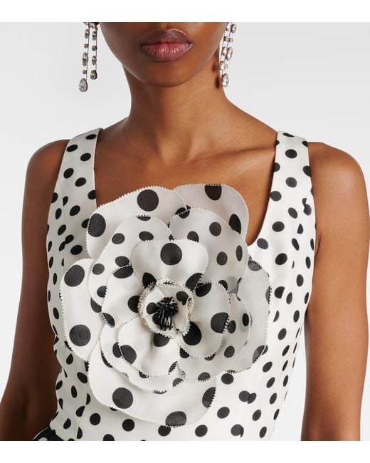 Vestido Midi De Seda Con Lunares Y Aplique Carolina Herrera de color Black