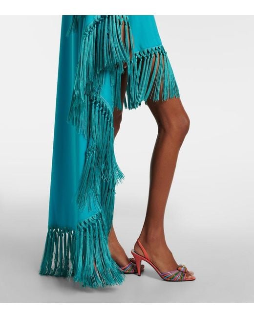 Taller Marmo Blue Cecil Fringed Crepe Cady Kaftan