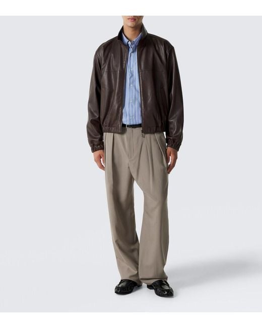 Saint Laurent Brown Leather Blouson Jacket for men