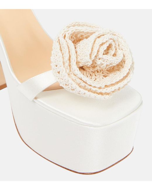 Magda Butrym White Floral-Applique Satin Platform Sandals