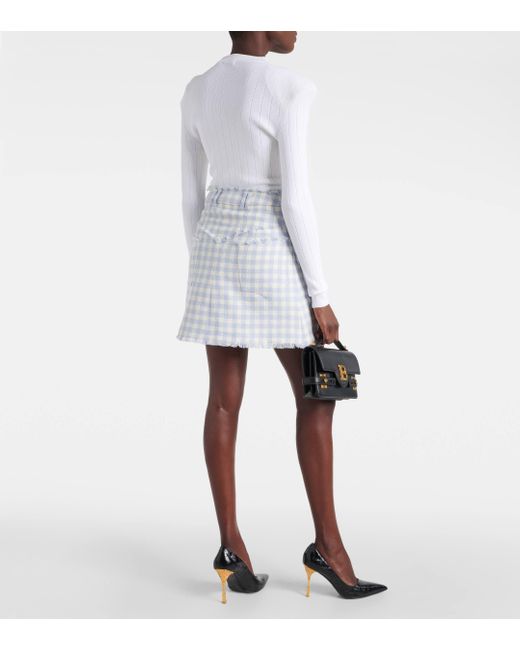 Balmain Blue Checked Cotton-blend Tweed Miniskirt