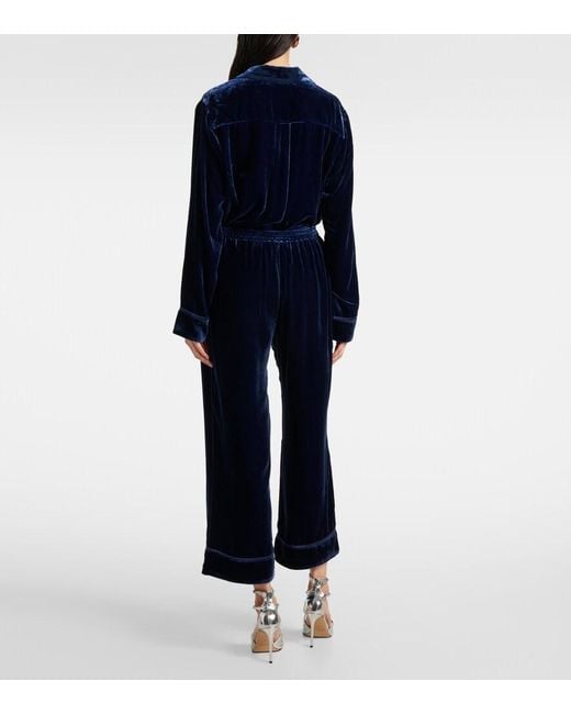 Asceno Blue Brescia Mid-Rise Velvet Wide-Leg Pants