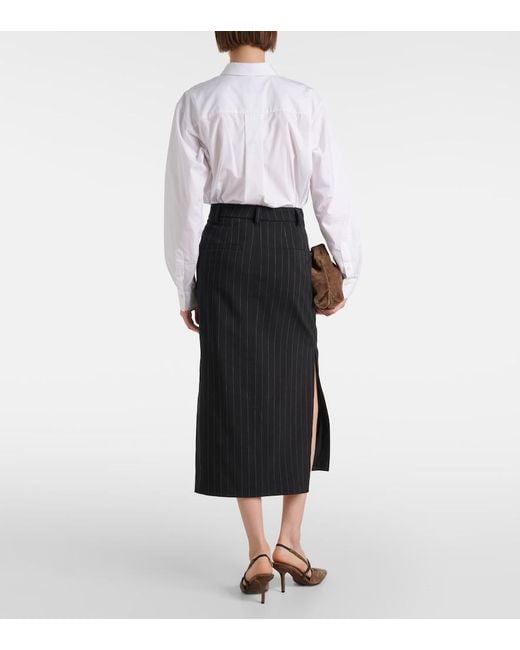 Brunello Cucinelli Black Pinstripe Wool And Cotton Midi Skirt