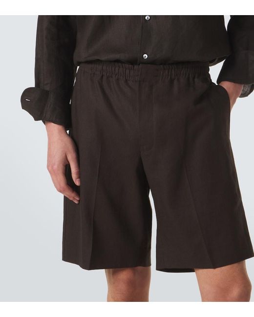 Zegna Black Linen Shorts for men