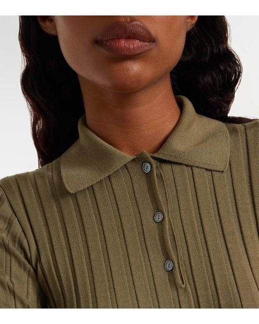 Calvin Klein Green Ribbed-Knit Wool Polo Shirt