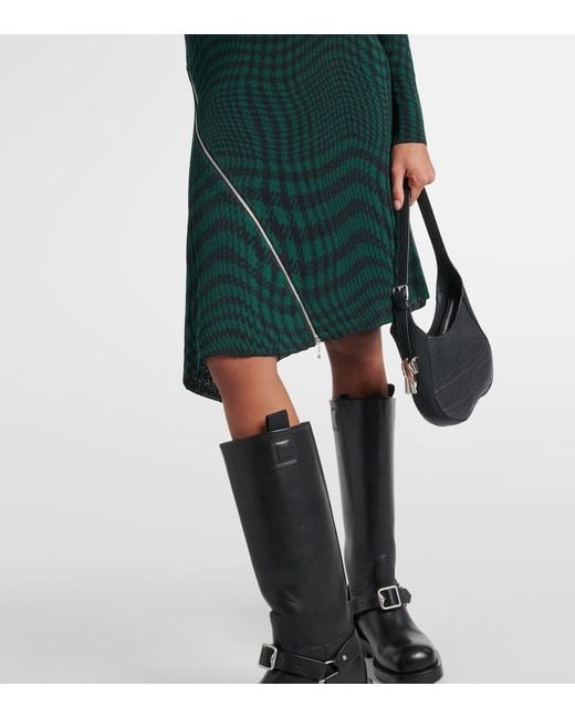 Burberry Green Check Wool-Blend Midi Dress
