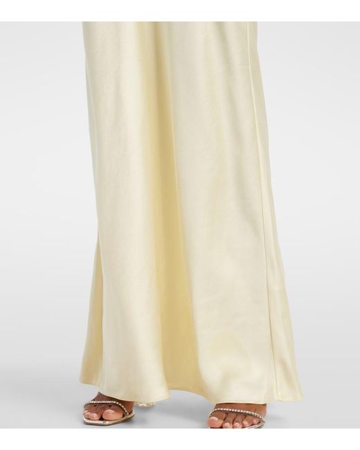 Self-Portrait White Floral-Applique Satin Maxi Dress