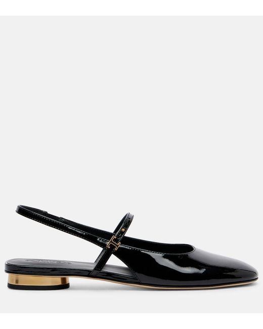 Tod's Black Patent Leather Slingback Flats