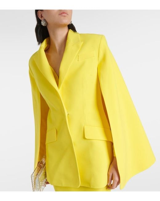 Safiyaa Yellow Hadley Caped Crepe Blazer