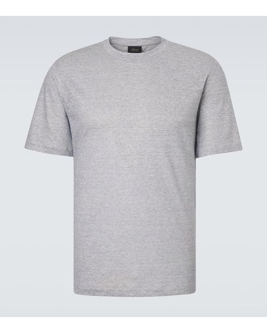 Brioni Gray Striped Linen And Cotton T-Shirt for men