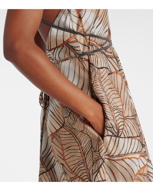 Brunello Cucinelli Natural Printed Silk Maxi Dress