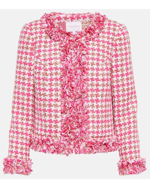 Carolina Herrera Pink Fringe-trimmed Tweed Jacket