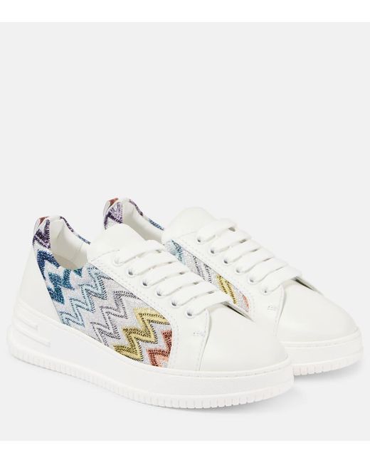 Missoni White Zigzag Leather Sneakers