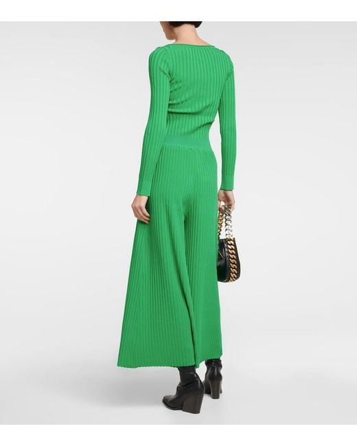 Stella McCartney Green Ribbed-Knit Culottes