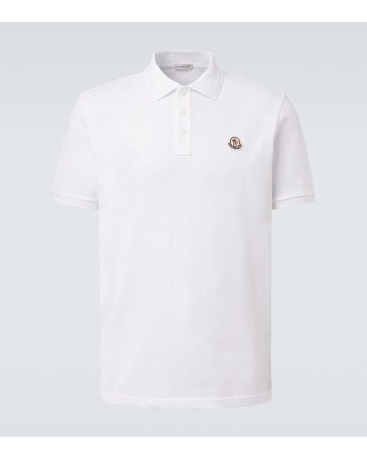 Moncler White Cotton Pique Polo Shirt for men