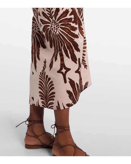 Poupette Brown Uma Printed Cotton Midi Skirt