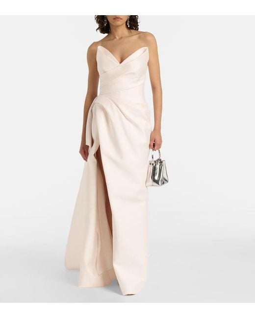 Monique Lhuillier Pink Draped Strapless Mikado Gown