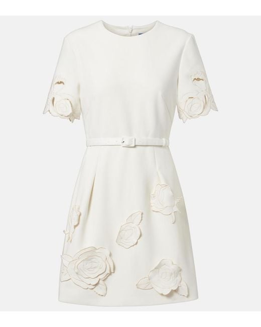 LEO LIN White Aurelie Belted Floral-Applique Minidress