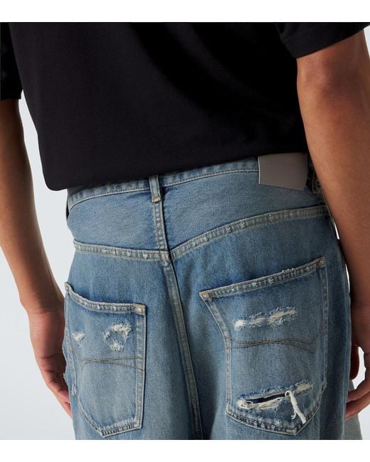 Balenciaga Blue Distressed Wide-Leg Jeans for men