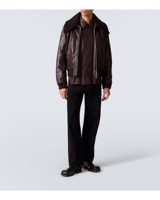 Our Legacy Black Pharos Leather Bomber Jacket for men
