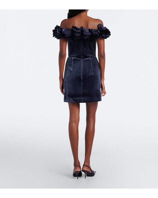 Rebecca Vallance Blue Charles Ruffled Velvet Minidress