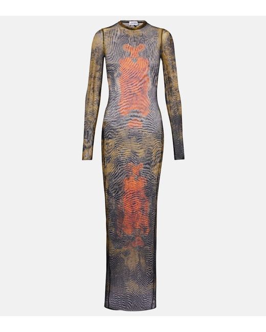 Jean Paul Gaultier White Bedrucktes Maxikleid Medallion Aus Mesh