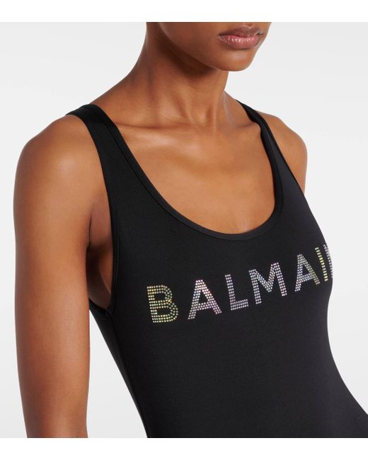Balmain Black Logo Embellished Swimsuit