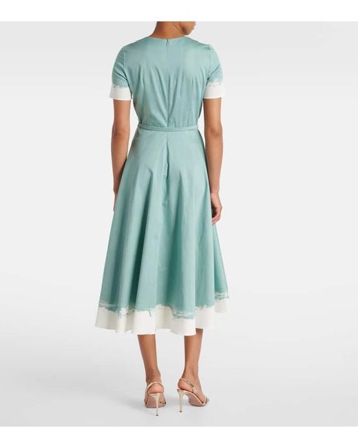 Oscar de la Renta Blue Embellished Cotton-Blend Poplin Midi Dress