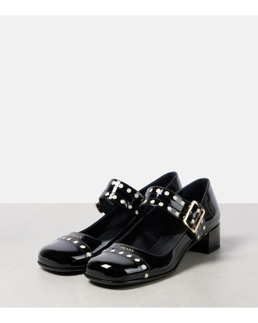 Escarpins Mary Jane 35 En Cuir Verni Prada en coloris Black