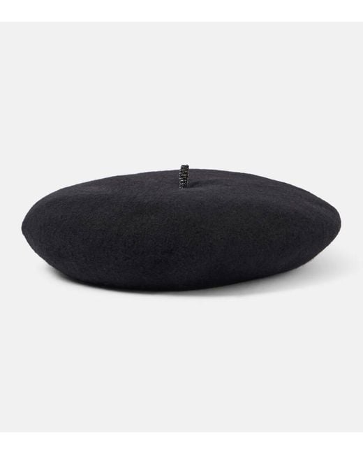 Brunello Cucinelli Black Verziertes Barett Aus Wolle