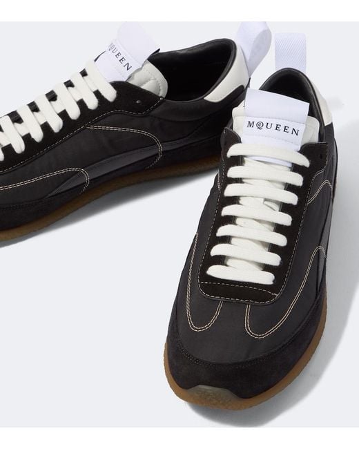 McQueen Black Ec1 Suede-Trimmed Sneakers for men