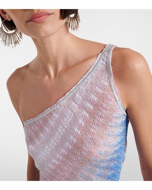 Missoni White Wave Cropped One-Shoulder Top