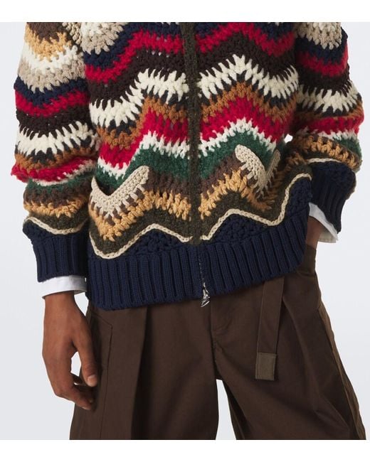 Sacai Red Chevron Crochet Blouson Jacket for men