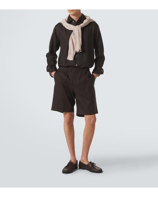 Zegna Black Linen Shorts for men