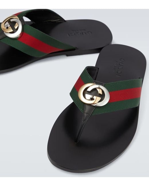 Gucci Black Kika Web-Stripe Woven Flip-Flops for men